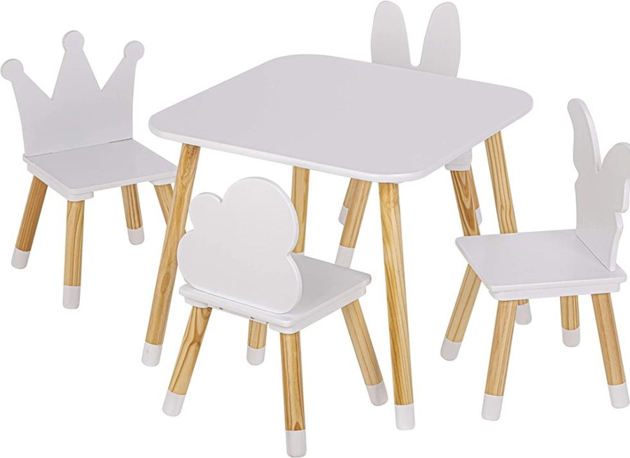 Toddler Furniture & Accessories littlehelper | Childrens Montessori Eco-Conscious Pine Wood Table & 4 Chairs | White & Natural Pine