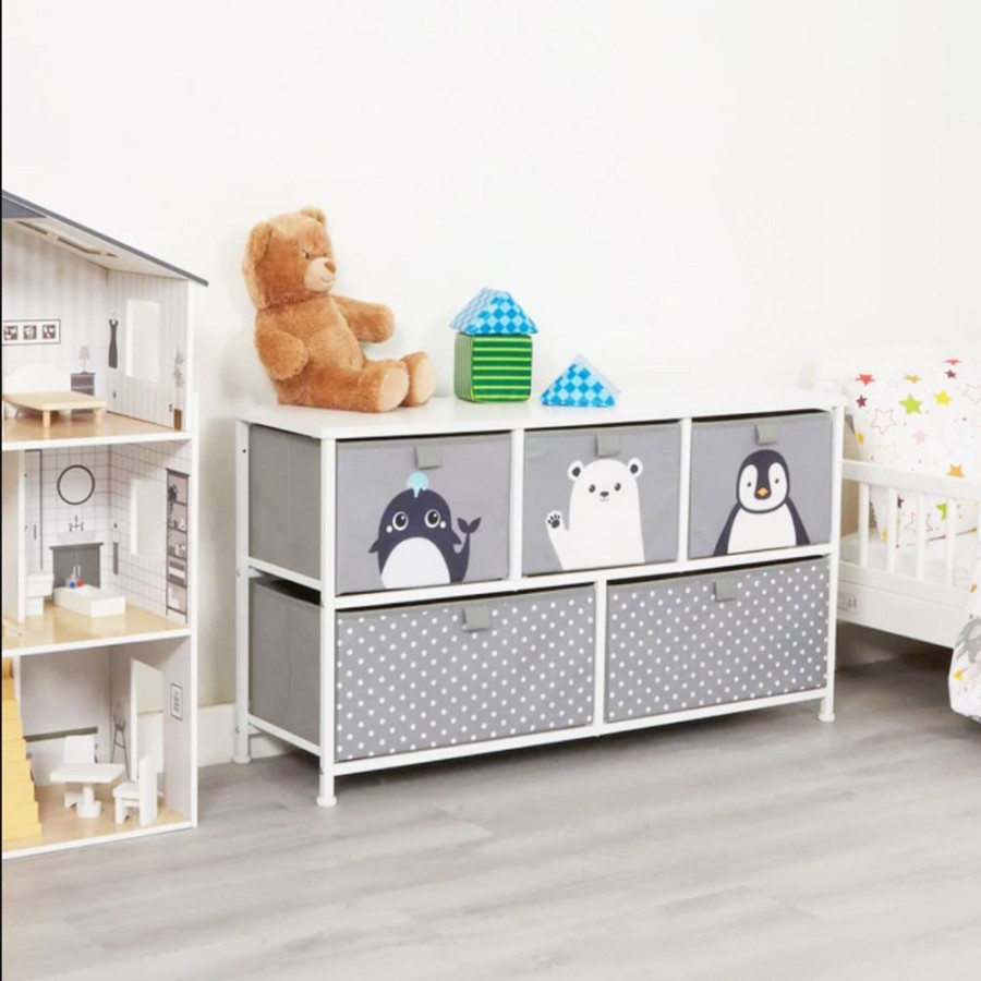 Playtime littlehelper Montessori Toys & Products | Montessori Toy Storage With Large Drawers | Children'S Toy Box | Bench Seat | Penguin, Whale & Polar Bear | Grey