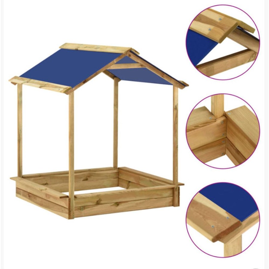 Playtime littlehelper Sand & Water Table | Heavy Duty Solid Pine Wood Garden Or Sandpit With Solid Structure & Roof | Blue | 128 X 120 X 145Cm