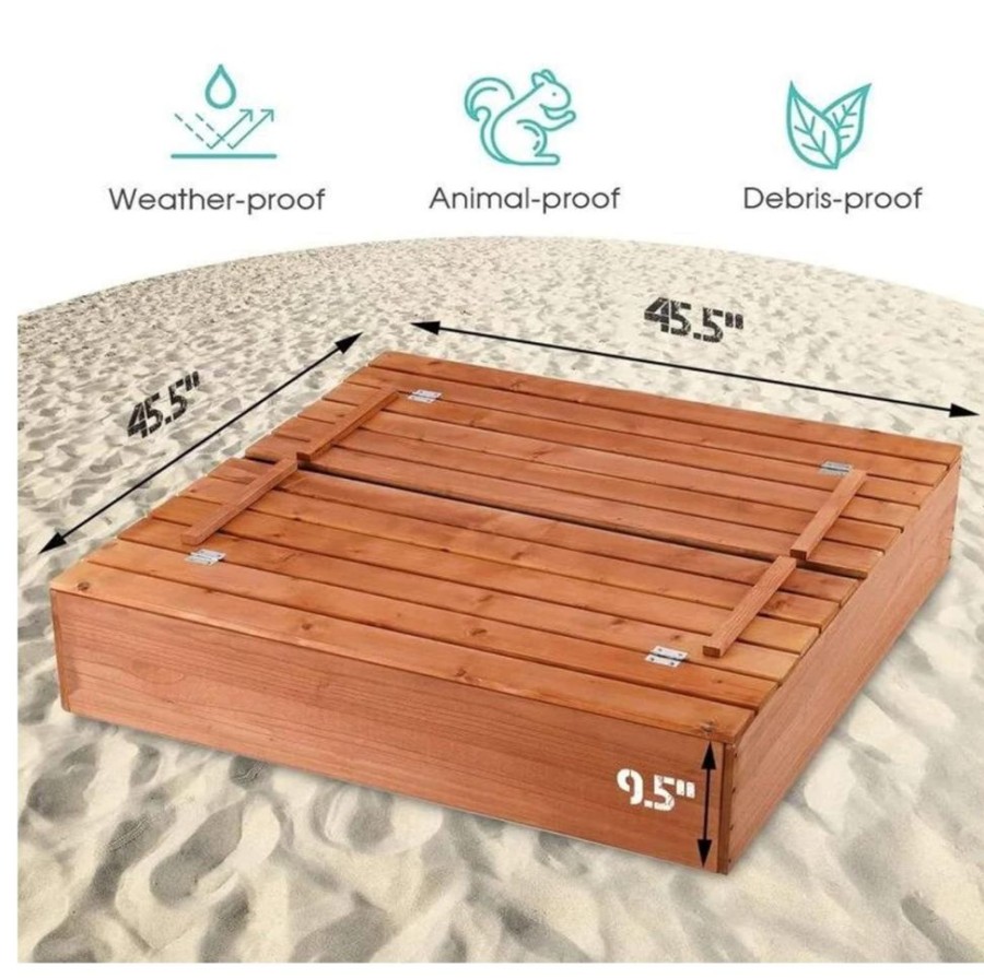 Playtime littlehelper Sand & Water Table | Xxl 100% Eco Fsc Nordic Natural Wood Sandpit With Lid & Seats | Optional Cover | 124Cm Square