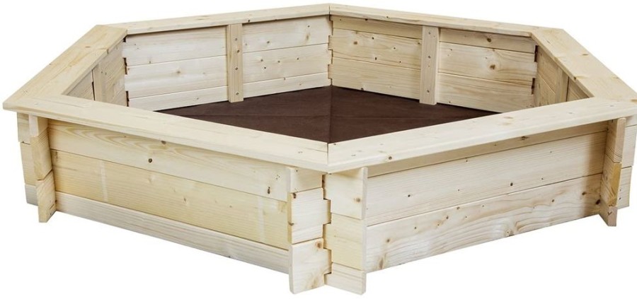 Playtime littlehelper Sand & Water Table | Kids Extra Large Hexaganol Eco Fsc Nordic Spruce Wooden Sandpit With Base Liner And Optional Waterproof Cover | 1.37 X 1.19M