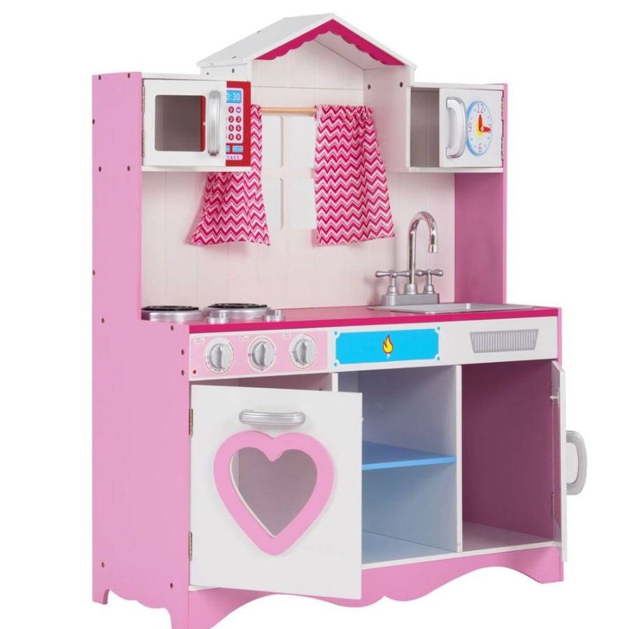 Playtime littlehelper Role Play Toys | Children'S | Kids Large Wooden Toy Kitchen Including Playset | Pink | 3-8 Years