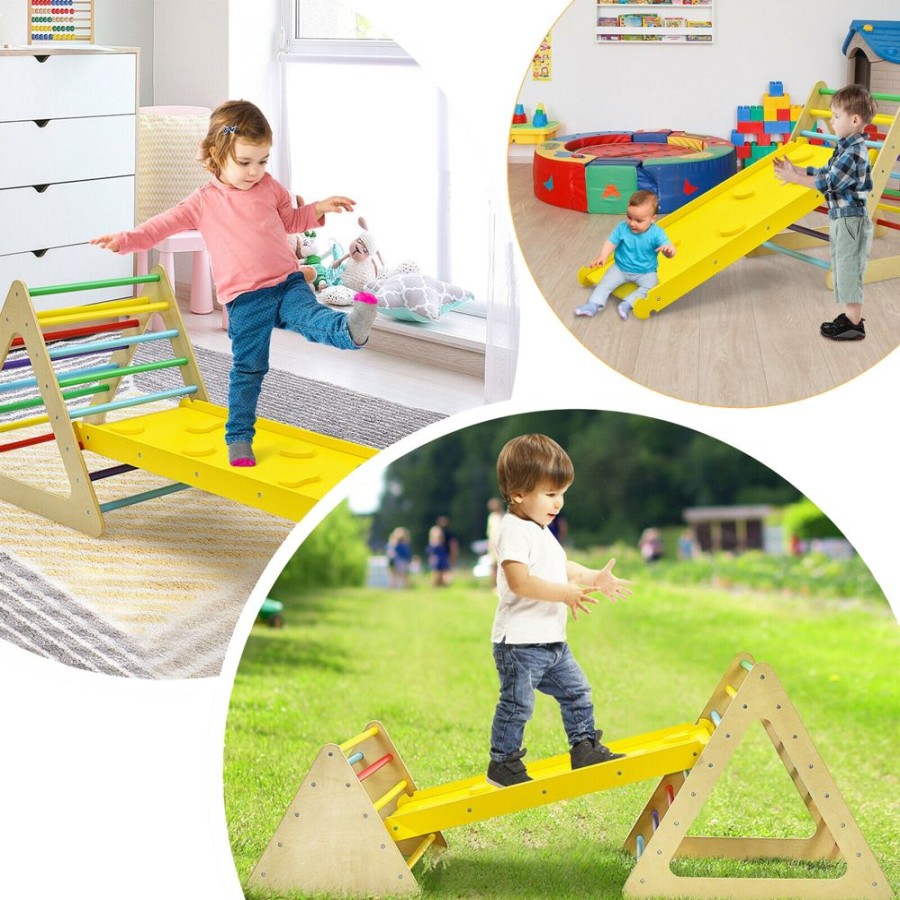 Playtime littlehelper Activity Toys | 4-In-1 Children'S Deluxe Eco Montessori Pikler Triangle, Slide & Climbing Wall | Natural