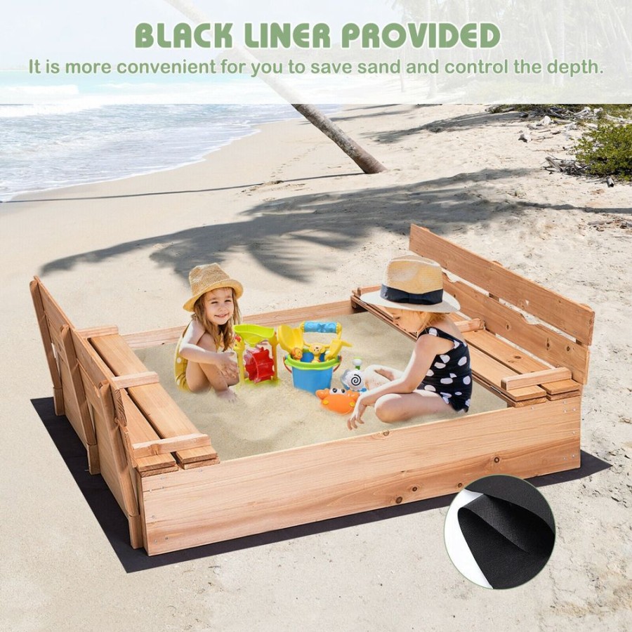 Playtime littlehelper Sand & Water Table | Large Childrens Eco Conscious Fsc Certified 100% Natural Wooden Sandpit With Lid, Seats & Base Liner | 2-12 Years | 1.2 X 1.14M Square