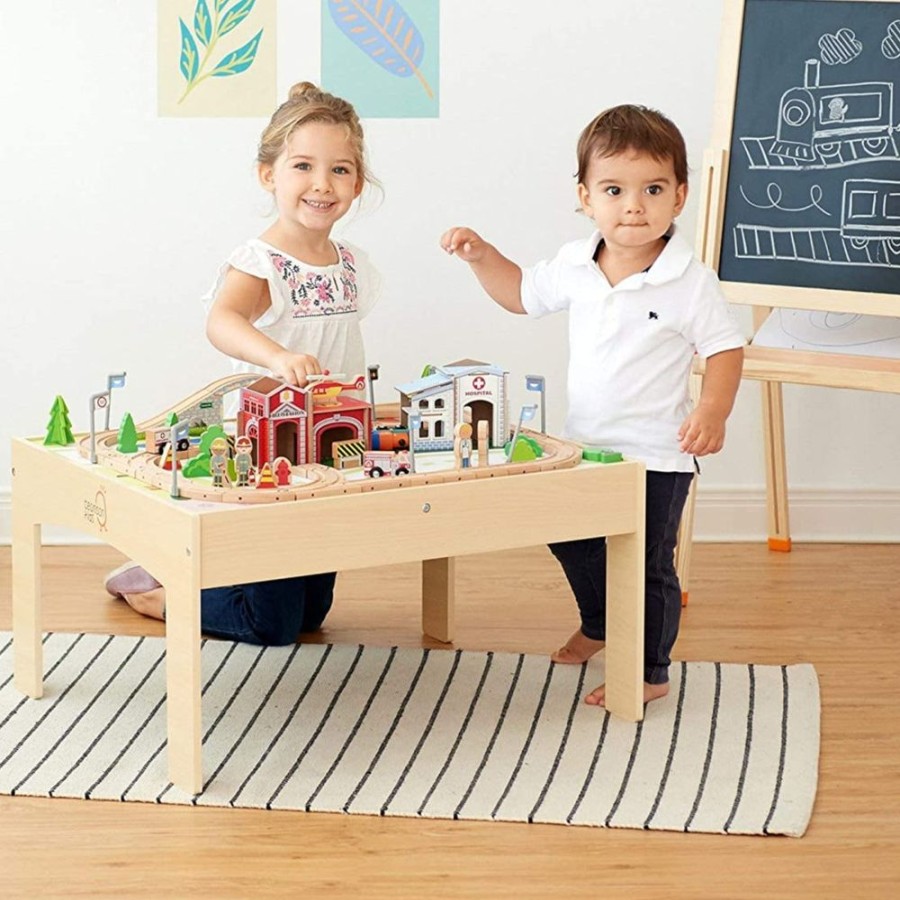 Playtime littlehelper Montessori Toys & Products | Montessori Wooden Train Set | 2-In-1 Wooden Train Table | 85Pc Train Set