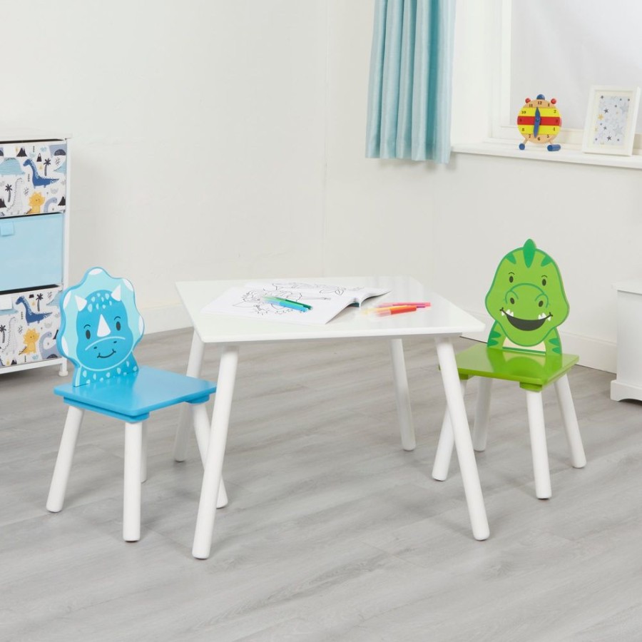 Toddler Furniture & Accessories littlehelper | Children'S Dinosaur Wood Table And 2 Chairs Set | White, Blue & Green | 2 Years +