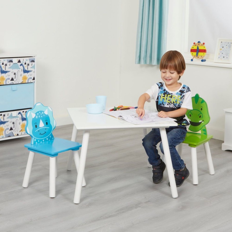 Toddler Furniture & Accessories littlehelper | Children'S Dinosaur Wood Table And 2 Chairs Set | White, Blue & Green | 2 Years +