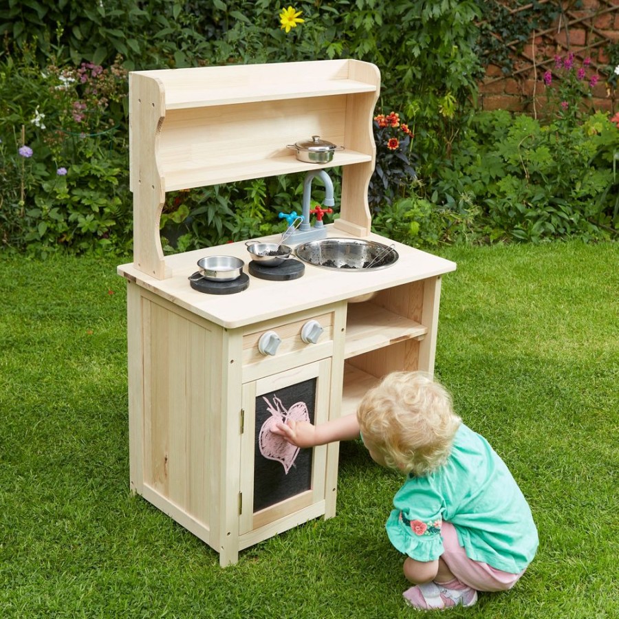 Playtime littlehelper Toy Kitchens | Non-Allergenic | Eco Friendly Montessori Natural Wooden Kids Mud Kitchen | Indoor & Outdoor Wooden Toy Kitchen | 3 Years+