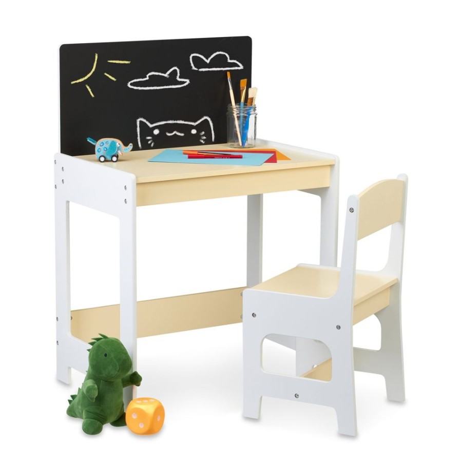 Toddler Furniture & Accessories littlehelper | Montessori Homework Desk | Blackboard | Chair | Natural & White | 3-8 Years