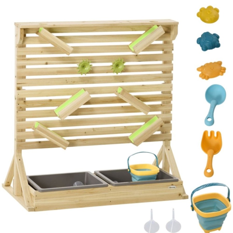 Playtime littlehelper Toy Kitchens | Montessori Eco Natural Fir Wood Water Wall | Sand And Water Play With 18 Accessories | 3 Years+