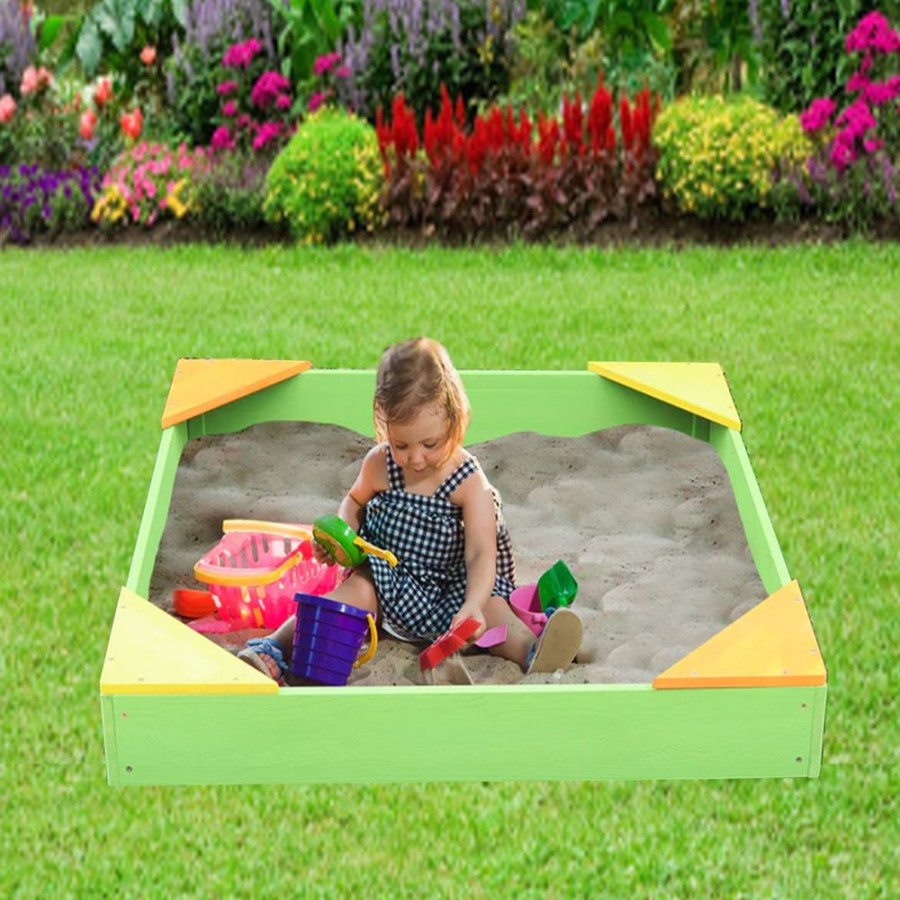 Playtime littlehelper Montessori Toys & Products | 100% Eco Rot Resistant Fsc Cypress Montessori Wooden Sandpit | Base Liner | Waterproof Cover | 90 X 90Cm