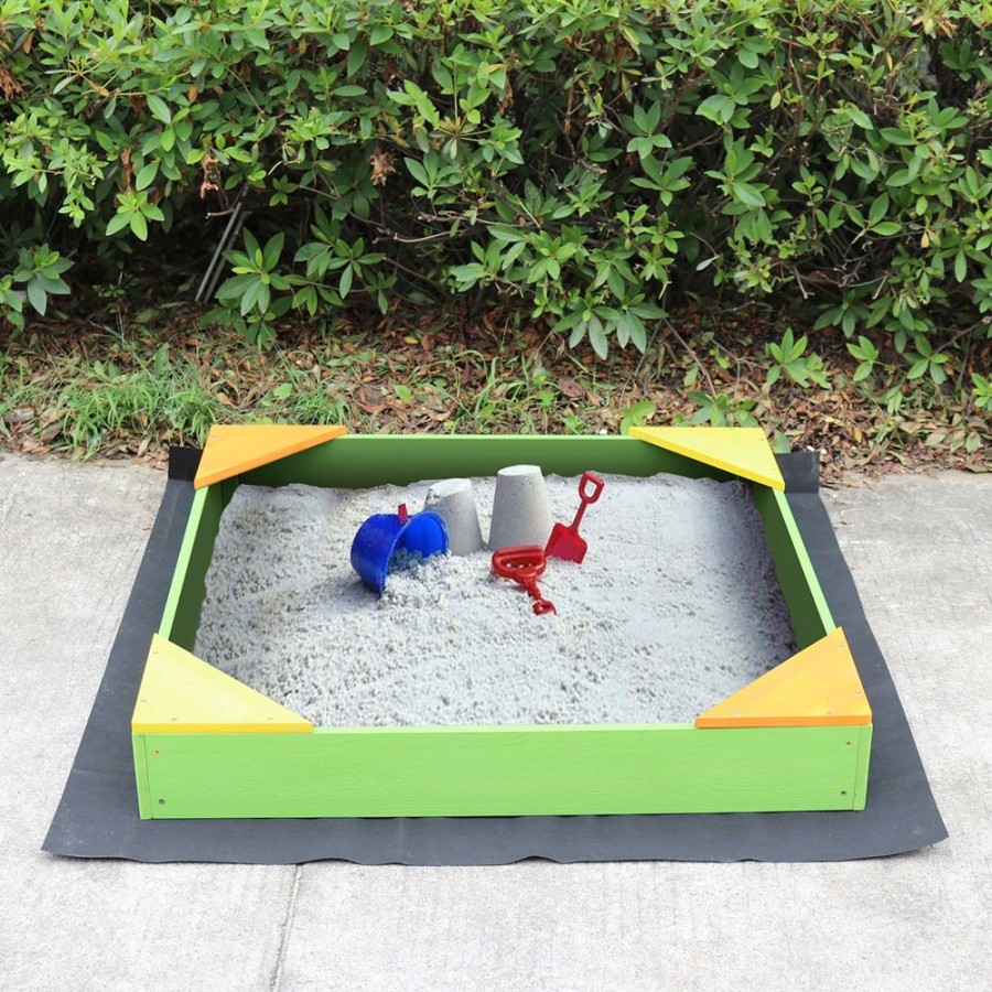 Playtime littlehelper Montessori Toys & Products | 100% Eco Rot Resistant Fsc Cypress Montessori Wooden Sandpit | Base Liner | Waterproof Cover | 90 X 90Cm