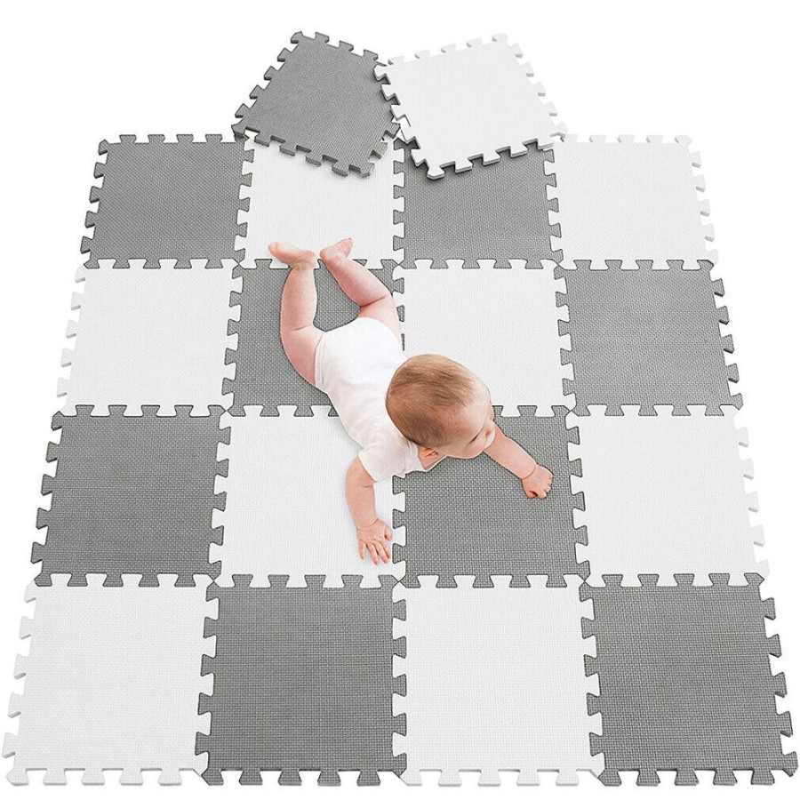 Playtime littlehelper Activity Toys | 18 Interlocking Montessori Thick Foam Play Floor Mats | Jigsaw Mats For Baby Playpens And Playrooms | Grey & White