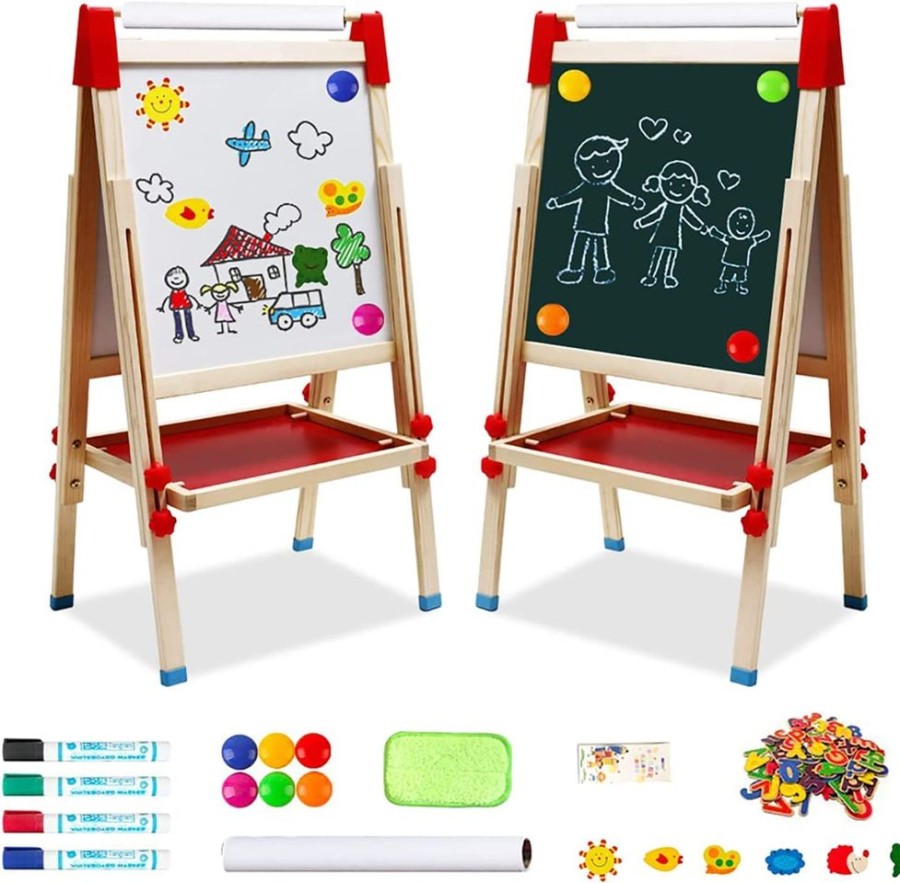 Playtime littlehelper | 3-In-1 Eco Conscious Wood Height Adjustable Easel | Whiteboard | Blackboard Double Easel