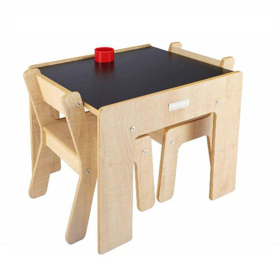 Toddler Furniture & Accessories littlehelper | Little Helper Montessori Wood Funstation Duo Kids Table & Chairs Set For 2 | Chalky