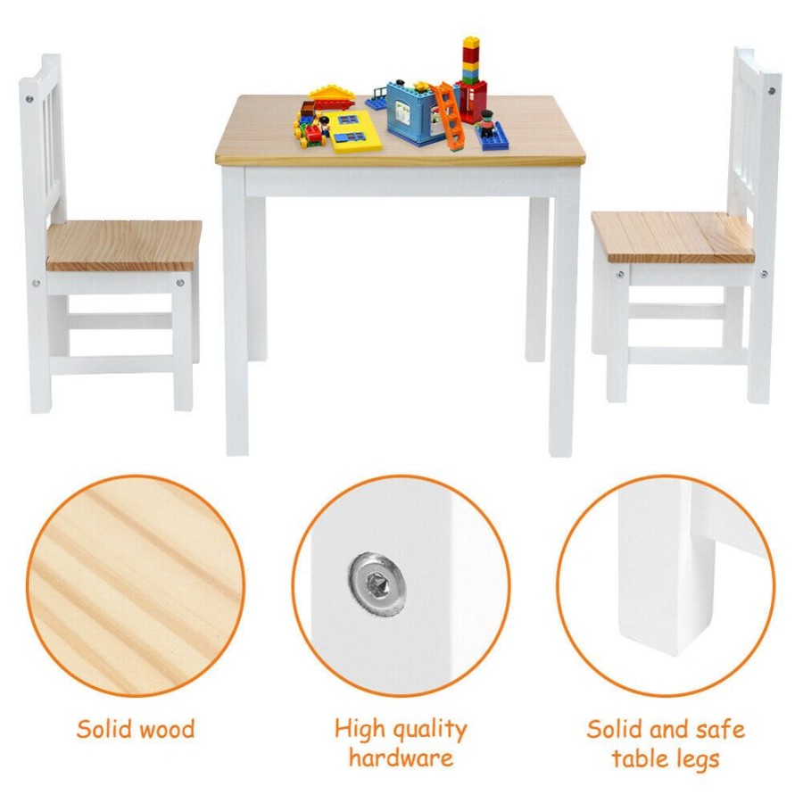 Toddler Furniture & Accessories littlehelper | Kids Montessori White Natural Wood Table And 2 Chairs | 3 Years +