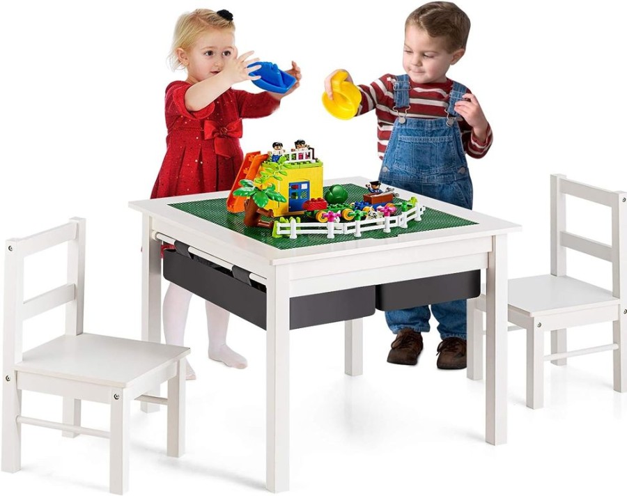 Playtime littlehelper | Eco-Conscious 3-In-1 Kids Lego Table | Activity Table & Chairs | Storage | White | 2 Years+