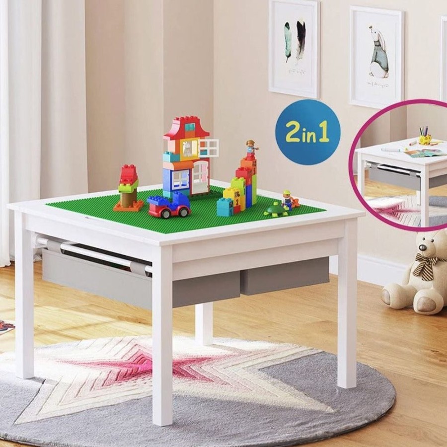 Playtime littlehelper | Eco-Conscious 3-In-1 Kids Lego Table | Activity Table & Chairs | Storage | White | 2 Years+