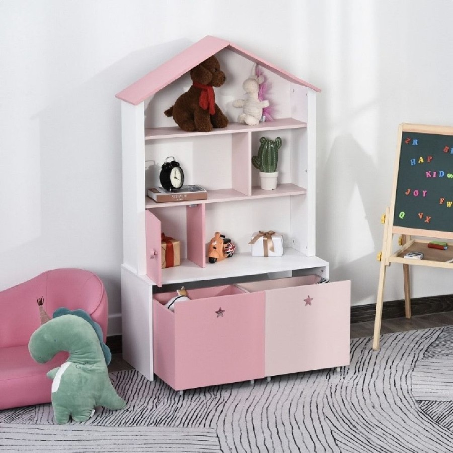 Toddler Furniture & Accessories littlehelper | Kids Large Bookshelf | Kids Bookcase With Drawers | Toy Storage | Pink & White | 3 Years+