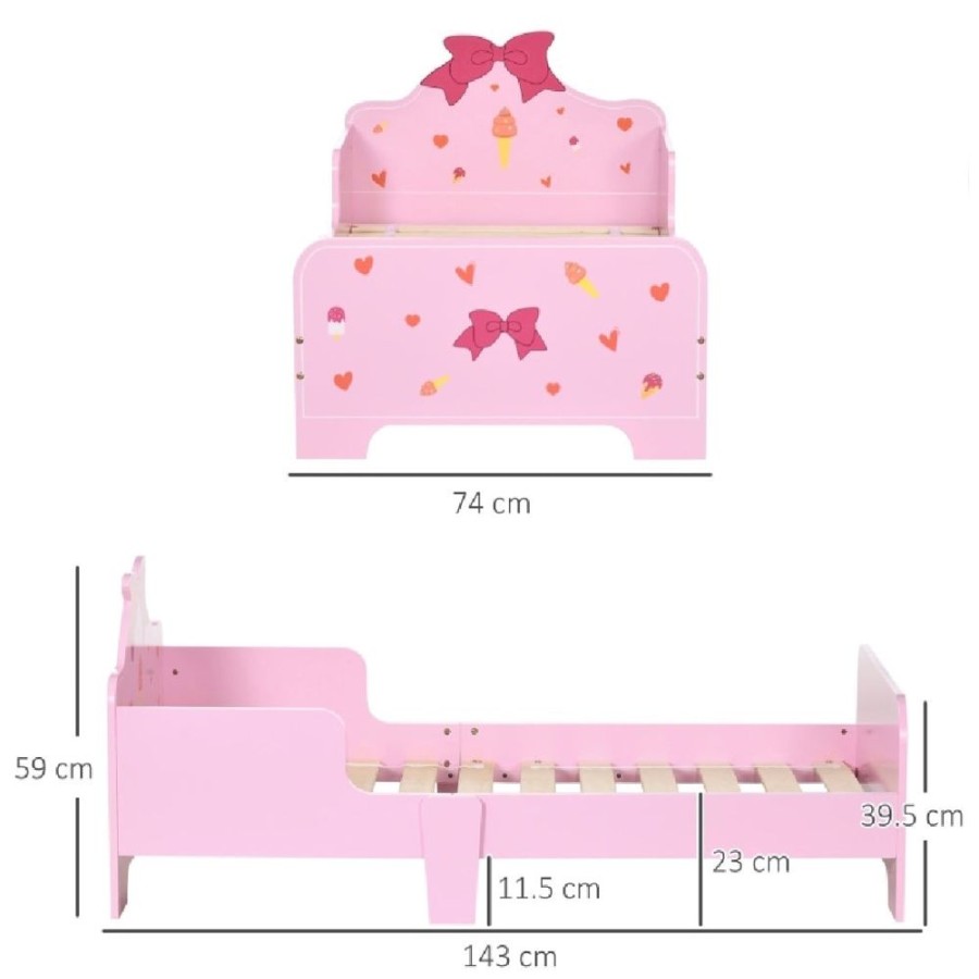 Toddler Furniture & Accessories littlehelper Toddler Beds | Sweetheart Toddler Bed With Side Rails | Pink | 1.43 Long X 74Cm Wide | 3-6 Years