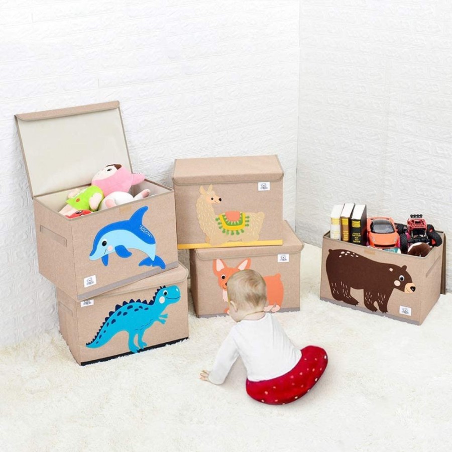 Toddler Furniture & Accessories littlehelper | Collapsible Montessori Kids Toy Box With Flip Lid | Sturdy Canvas | 10 Animal Designs | 3D Applique