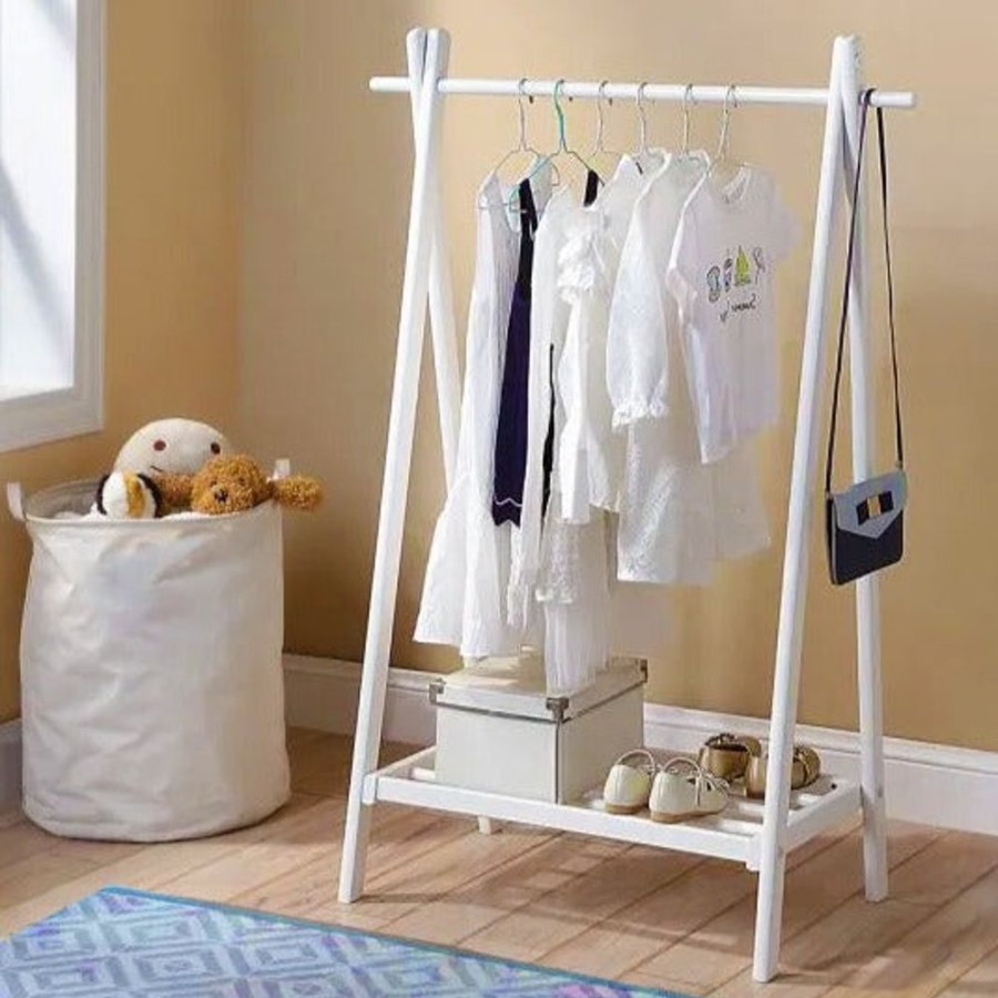 Playtime littlehelper Montessori Toys & Products | Montessori Kids Eco-Wooden Dress-Up Rail | Clothes Rail With Shelf | White | 1.2M High