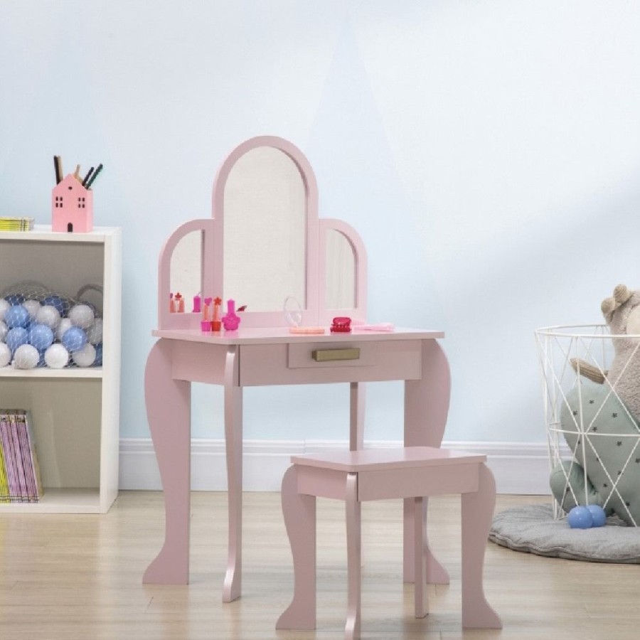 Toddler Furniture & Accessories littlehelper | Girls Dressing Table With Mirror And Stool | Vanity Unit With Drawer | Pink | 3-6 Years