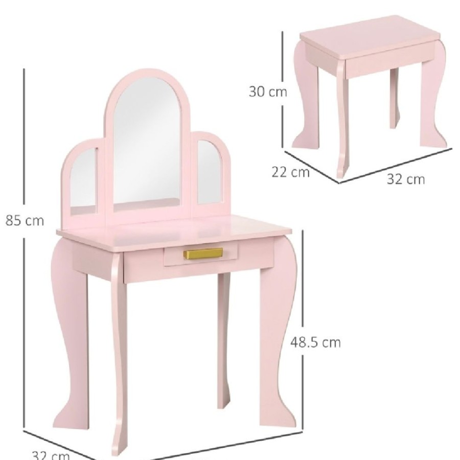 Toddler Furniture & Accessories littlehelper | Girls Dressing Table With Mirror And Stool | Vanity Unit With Drawer | Pink | 3-6 Years