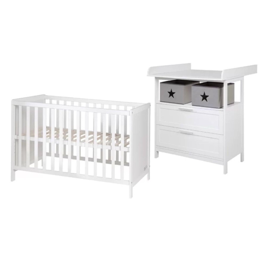 Baby & Nursery littlehelper Cots | 2 Piece Nursery Next-To-Me Cot | Matching Changing Unit With Drawers & Storage | White