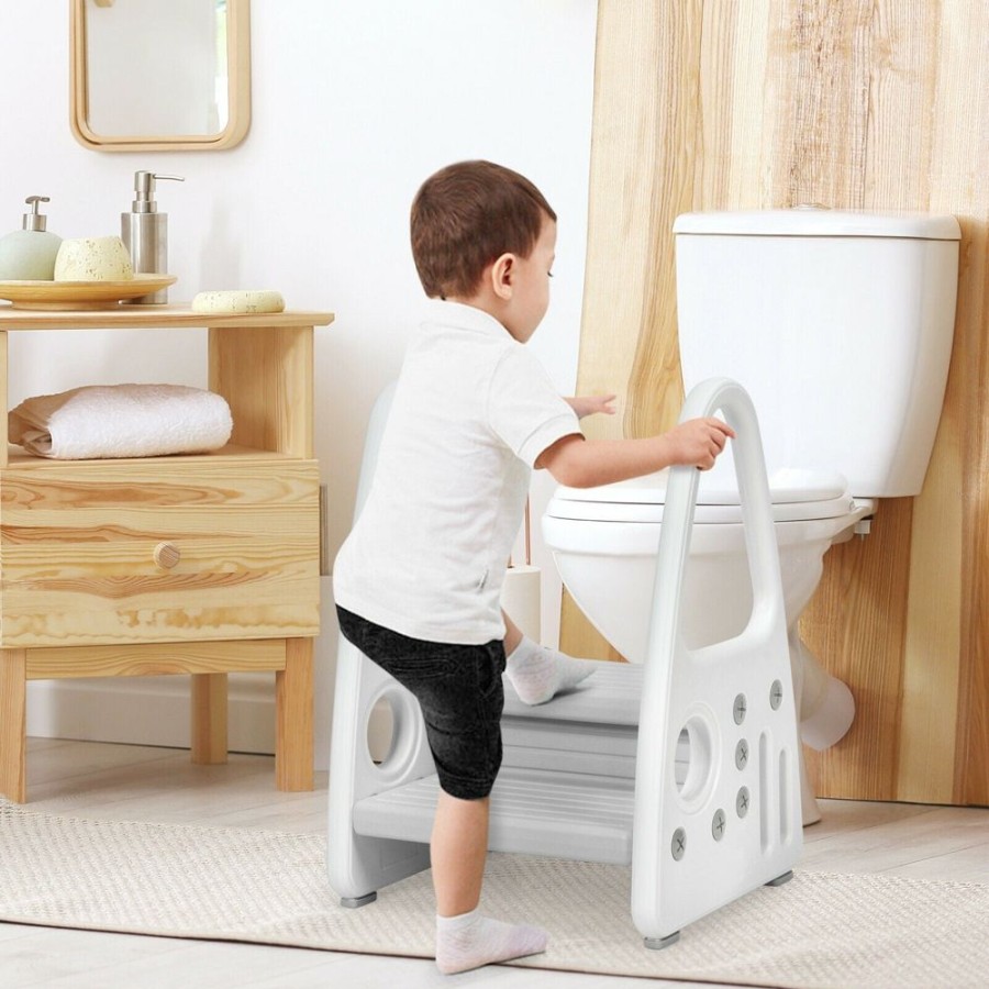 Baby & Nursery littlehelper Step Stools | Toddler'S Multi-Use Chunky And Funky Non Slip Plastic Step Stool | White & Grey