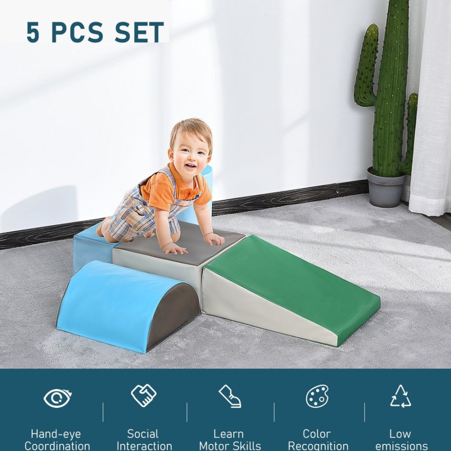 Playtime littlehelper Kids Climbing Frames | Indoor Soft Play Equipment | Montessori 5 Piece Foam Play Set | Soft Play Slide | Blue & Green | 1-3 Years