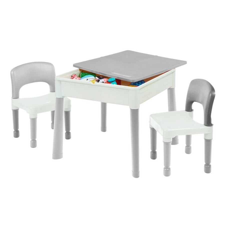 Playtime littlehelper | Montessori 5-In-1 Table & 2 Chairs Set | Sand & Water Pit | Lego | Dry Wipe Top | Grey & White