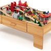 Playtime littlehelper Wooden Toys | Deluxe Montessori Wooden Train Set | 2-In-1 Wooden Train Table | 100Pc Train Set