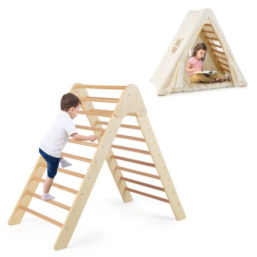 Playtime littlehelper Kids Climbing Frames | 3-In-1 Eco Wood Folding Climbing Frame | Montessori Pikler And Den | Tent With Mat | 12M+