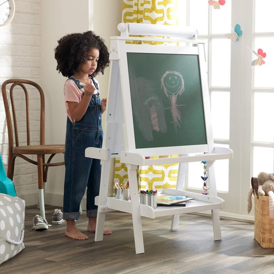 Playtime littlehelper Montessori Toys & Products | Deluxe Eco Easel | Double Sided Montessori Whiteboard & Chalkboard Painting Easel With Paper Roll | Spill-Proof Pots | White