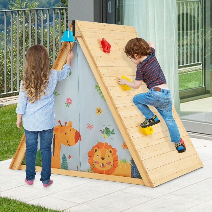 Playtime littlehelper Activity Toys | 2-In-1 Children'S Montessori Fir Wood Climbing Frame | Climbing Wall And Playhouse | 3-8 Years