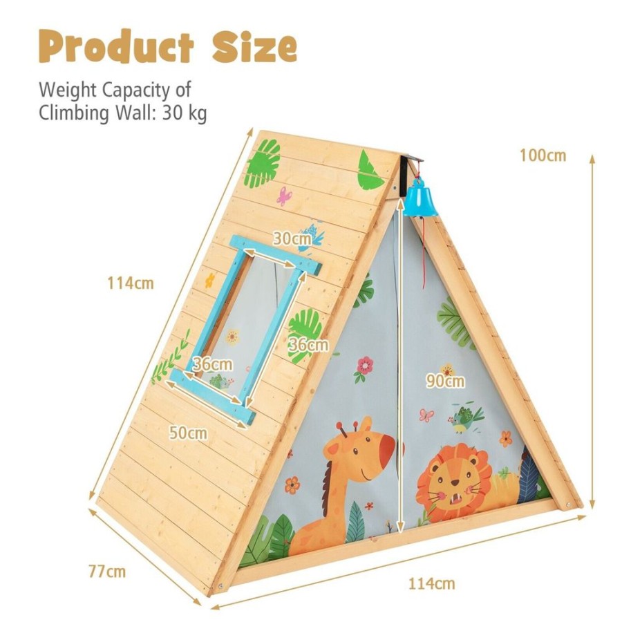 Playtime littlehelper Activity Toys | 2-In-1 Children'S Montessori Fir Wood Climbing Frame | Climbing Wall And Playhouse | 3-8 Years