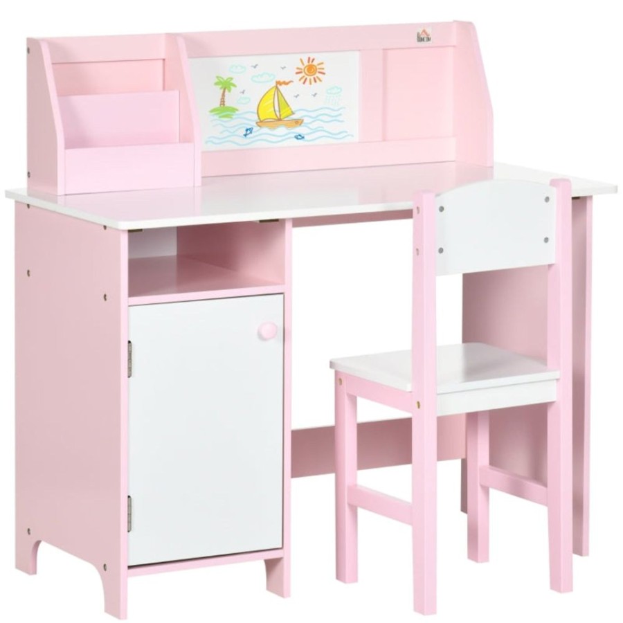 Playtime littlehelper Montessori Toys & Products | Montessori Children'S Homework Desk | Bookshelf | Storage & Chair | Pink & White | 3-8 Years