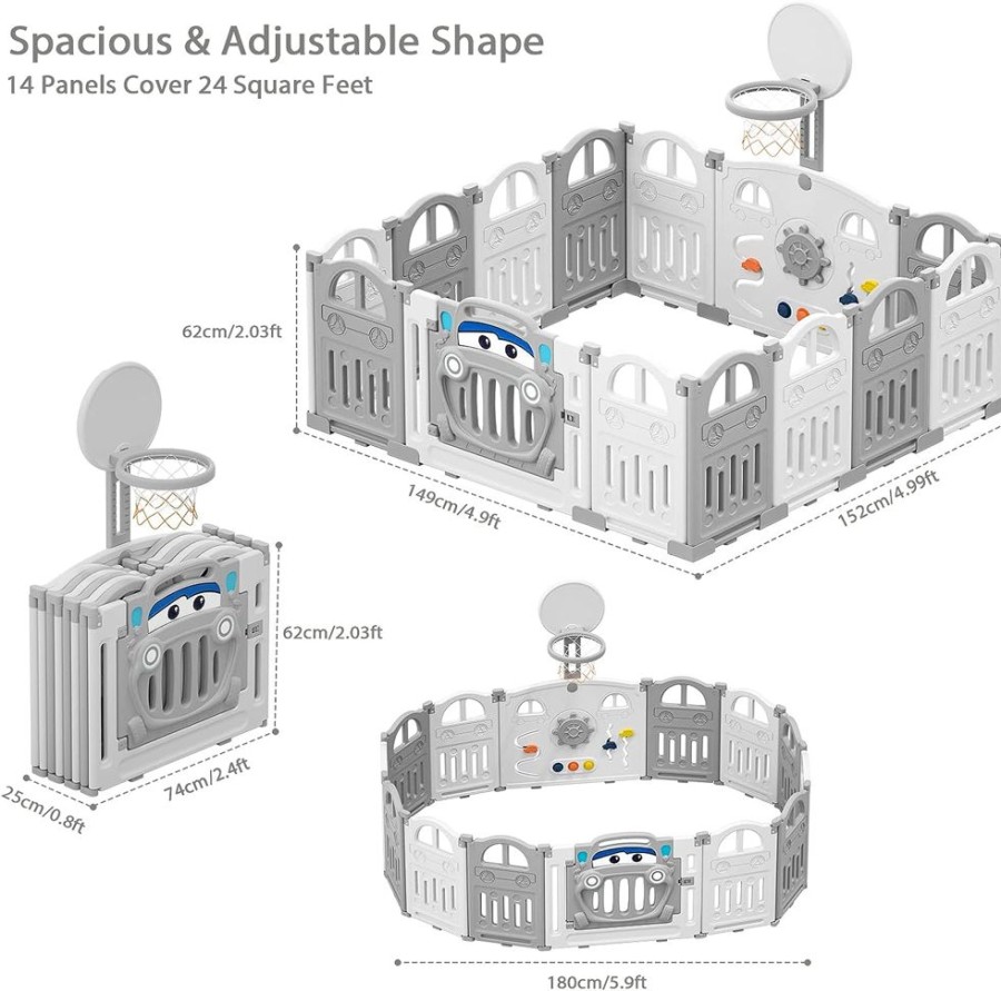 Baby & Nursery littlehelper Travel Cots & Playpens | Large 14 Panel Folding Baby Playpen And Ball Pool With Basketball Hoop & 50 Balls