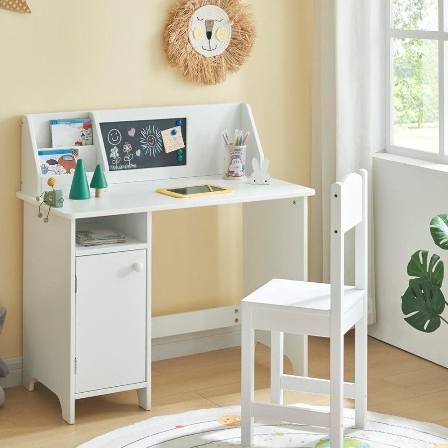 Toddler Furniture & Accessories littlehelper | Montessori Homework Desk | Blackboard | Bookshelf | Storage & Ergonomic Chair | White | 5 Years+