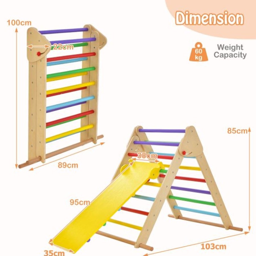 Playtime littlehelper Kids Climbing Frames | 3-In-1 Eco Wood Folding Climbing Frame | Montessori Pikler Triangle, Slide & Climber | 12M+