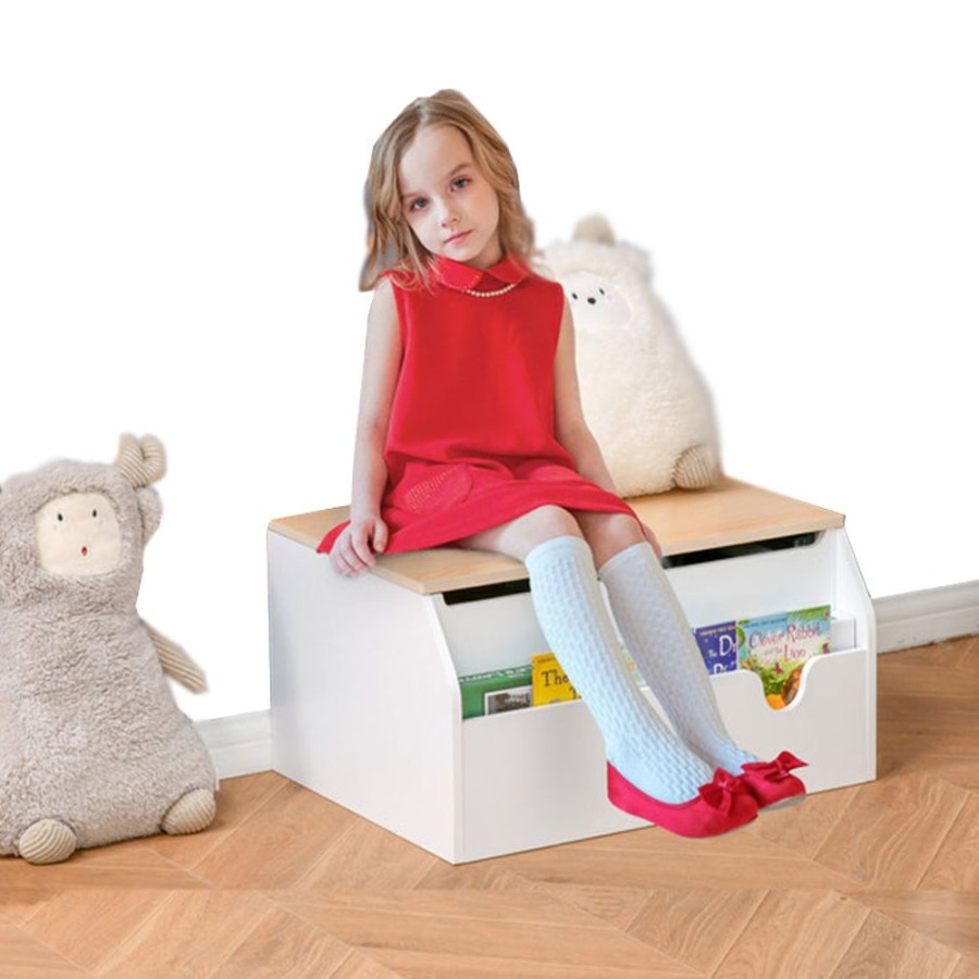 Toddler Furniture & Accessories littlehelper | 3-In-1 Montessori Toy Box, Bookshelf & Seat With Child Safety Hinge | White | 58L X 43W X 30H Cm