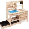 Playtime littlehelper Sand & Water Table | Montessori Eco Friendly Natural 3-In-1 Wooden Mud Kitchen | Sandpit | Water Wall | Toy Kitchen | 18M+