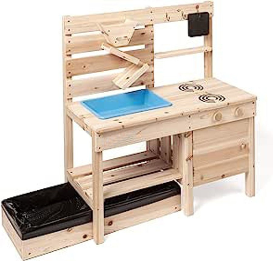 Playtime littlehelper Sand & Water Table | Montessori Eco Friendly Natural 3-In-1 Wooden Mud Kitchen | Sandpit | Water Wall | Toy Kitchen | 18M+