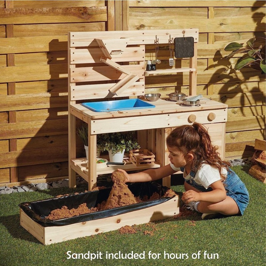 Playtime littlehelper Sand & Water Table | Montessori Eco Friendly Natural 3-In-1 Wooden Mud Kitchen | Sandpit | Water Wall | Toy Kitchen | 18M+