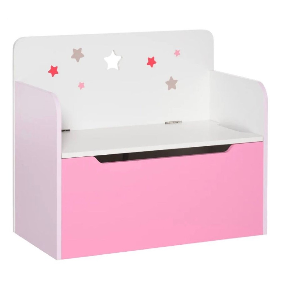 Toddler Furniture & Accessories littlehelper | Children'S 2-In-1 Toy Box And Seat | Slow Release Safety Hinge | White & Pink | 3 Years+