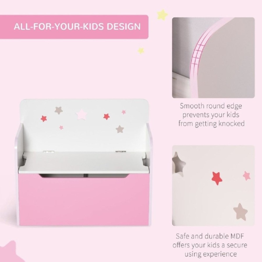 Toddler Furniture & Accessories littlehelper | Children'S 2-In-1 Toy Box And Seat | Slow Release Safety Hinge | White & Pink | 3 Years+