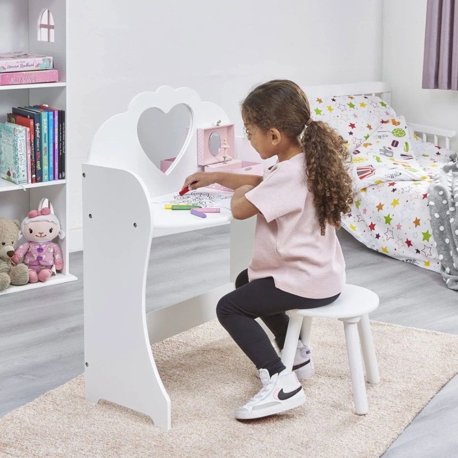 Toddler Furniture & Accessories littlehelper | Girls | Childrens Dressing Table | Vanity Table Cum Desk & Stool | Solid White Wood