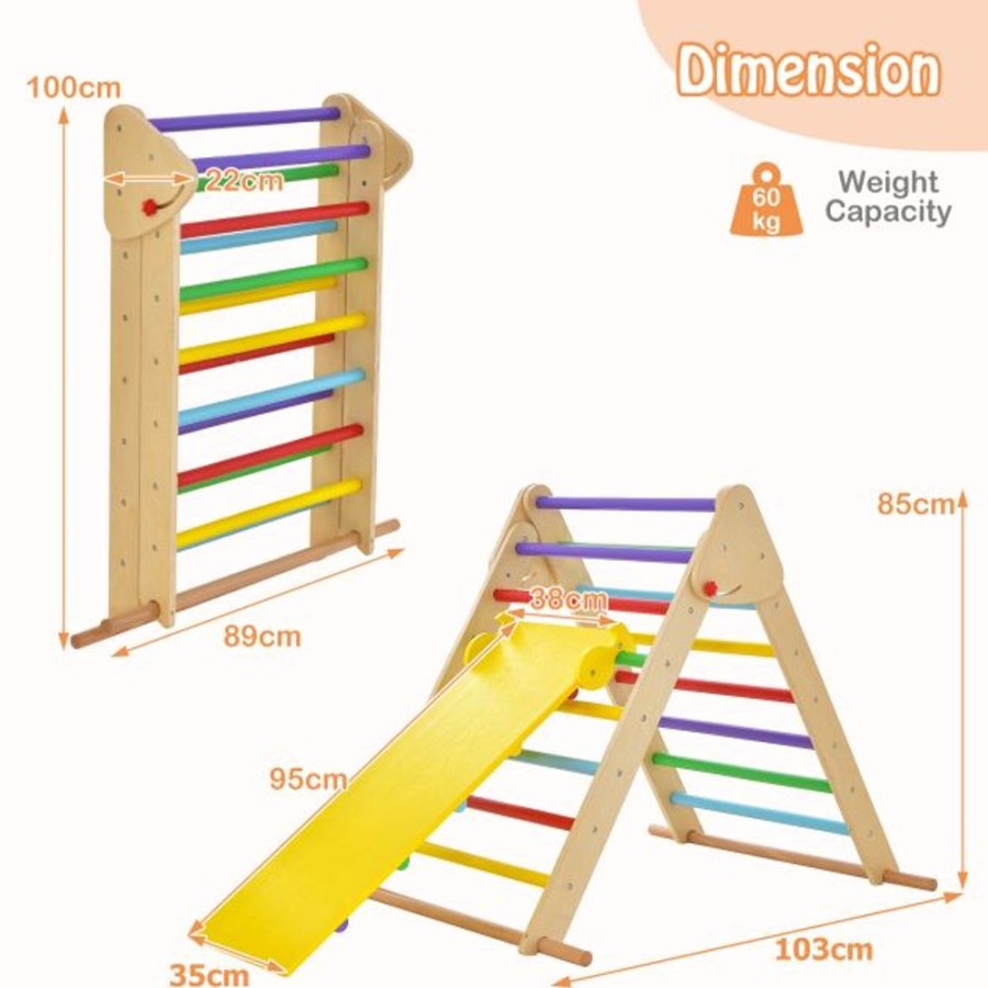 Playtime littlehelper Montessori Toys & Products | 3-In-1 Eco Wood Folding Climbing Frame | Montessori Pikler Triangle, Slide & Climber | 12M+