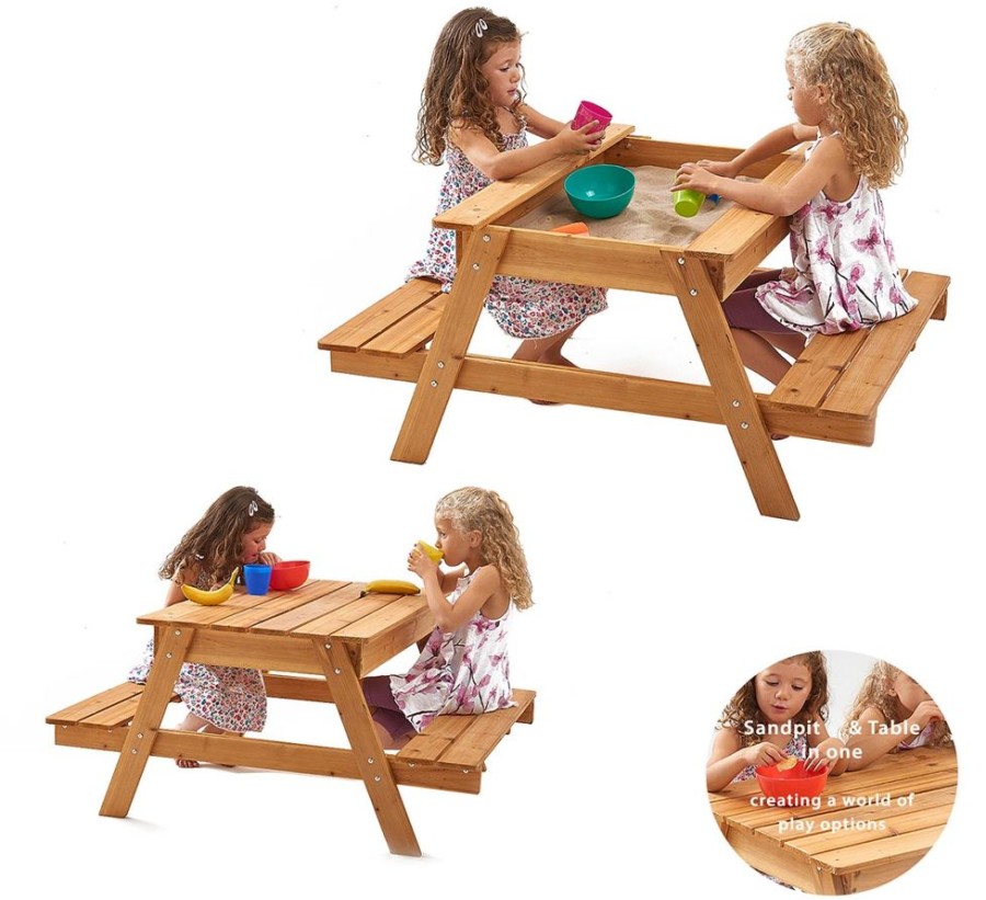 Playtime littlehelper Sand & Water Table | Kids Heavy Duty 3-In-1 Pre-Treated Eco Conscious Wooden Sandpit And Picnic Bench With Cover | 1 Year+